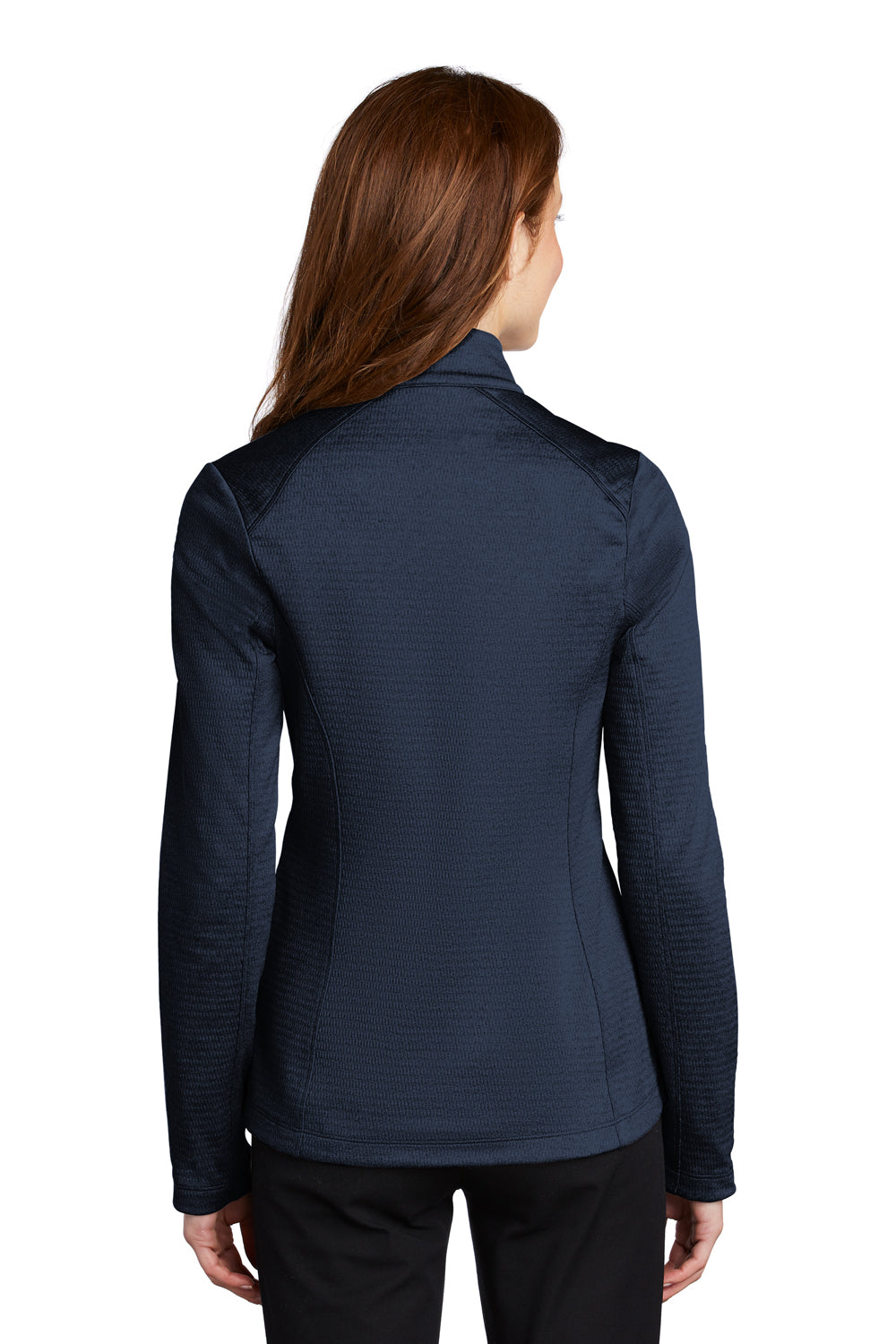 Port Authority L249 Womens Diamond Fleece Full Zip Jacket Heather Dress Blue Navy Model Back