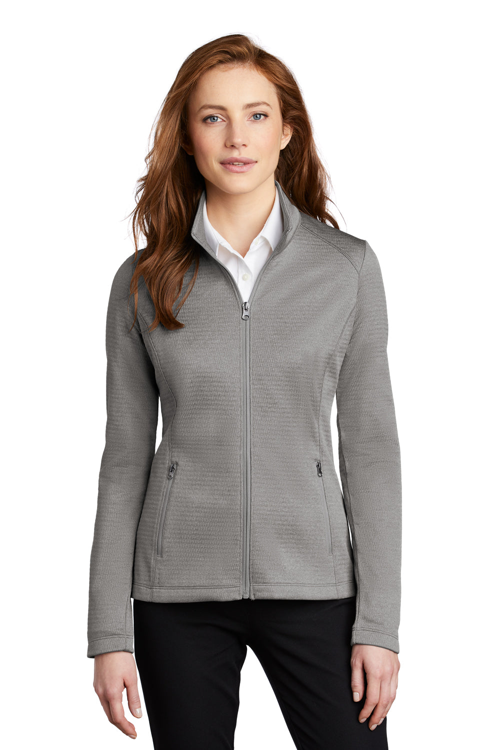 Port Authority L249 Womens Diamond Fleece Full Zip Jacket Heather Gusty Grey Model Front