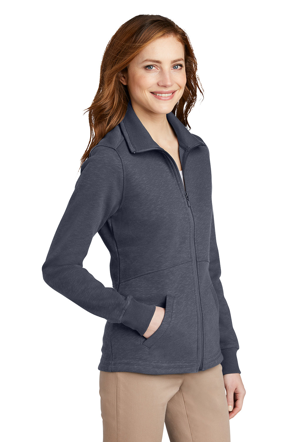 Port Authority L293 Womens Full Zip Fleece Jacket Slate Grey Model 3q