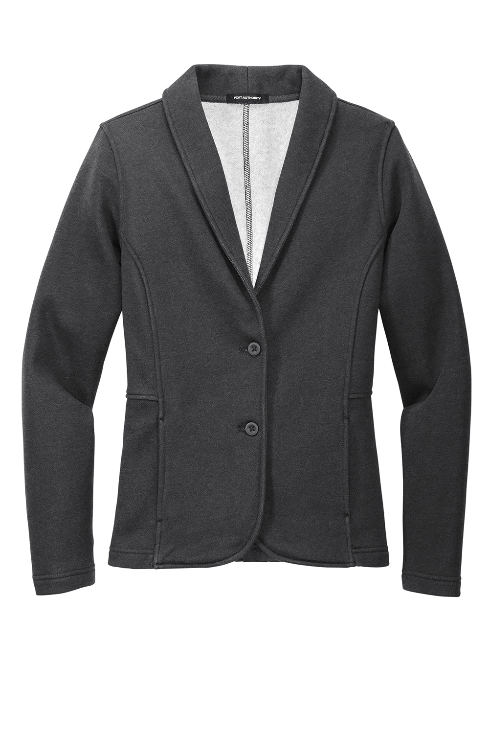 Port Authority L298 Womens Button Down Fleece Blazer Heather Dark Charcoal Grey Flat Front