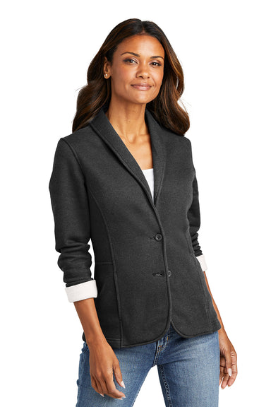 Port Authority L298 Womens Button Down Fleece Blazer Heather Dark Charcoal Grey Model Front