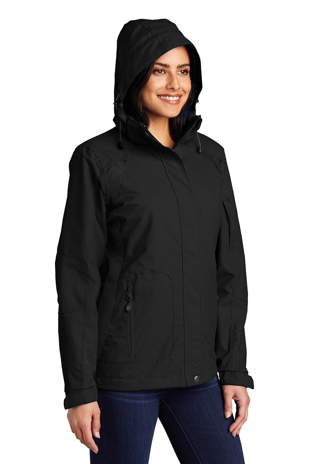 Port Authority L304 Womens All Season II Waterproof Full Zip Hooded Jacket Black Model 3q