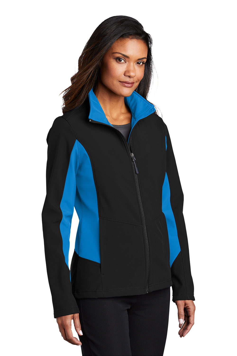 Port Authority L318 Womens Core Wind & Water Resistant Full Zip Jacket Black/Imperial Blue Model 3q