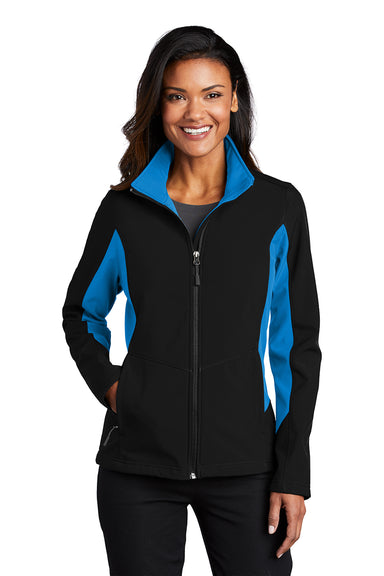 Port Authority L318 Womens Core Wind & Water Resistant Full Zip Jacket Black/Imperial Blue Model Front