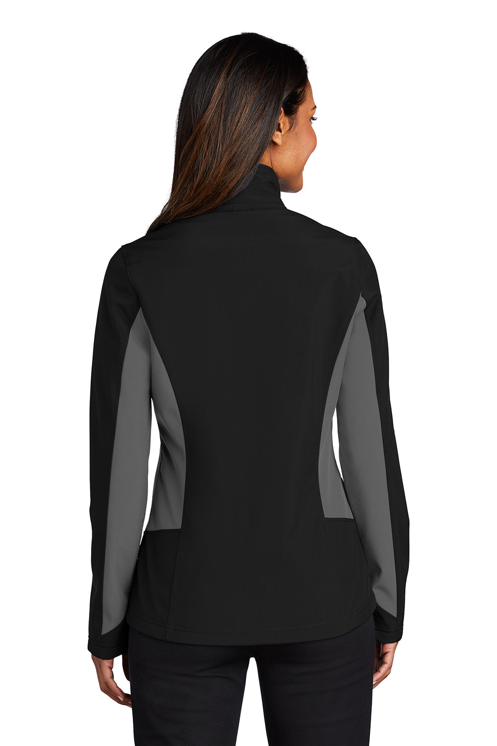 Port Authority L318 Womens Core Wind & Water Resistant Full Zip Jacket Black/Battleship Grey Model Back