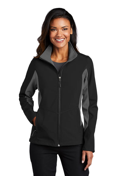 Port Authority L318 Womens Core Wind & Water Resistant Full Zip Jacket Black/Battleship Grey Model Front