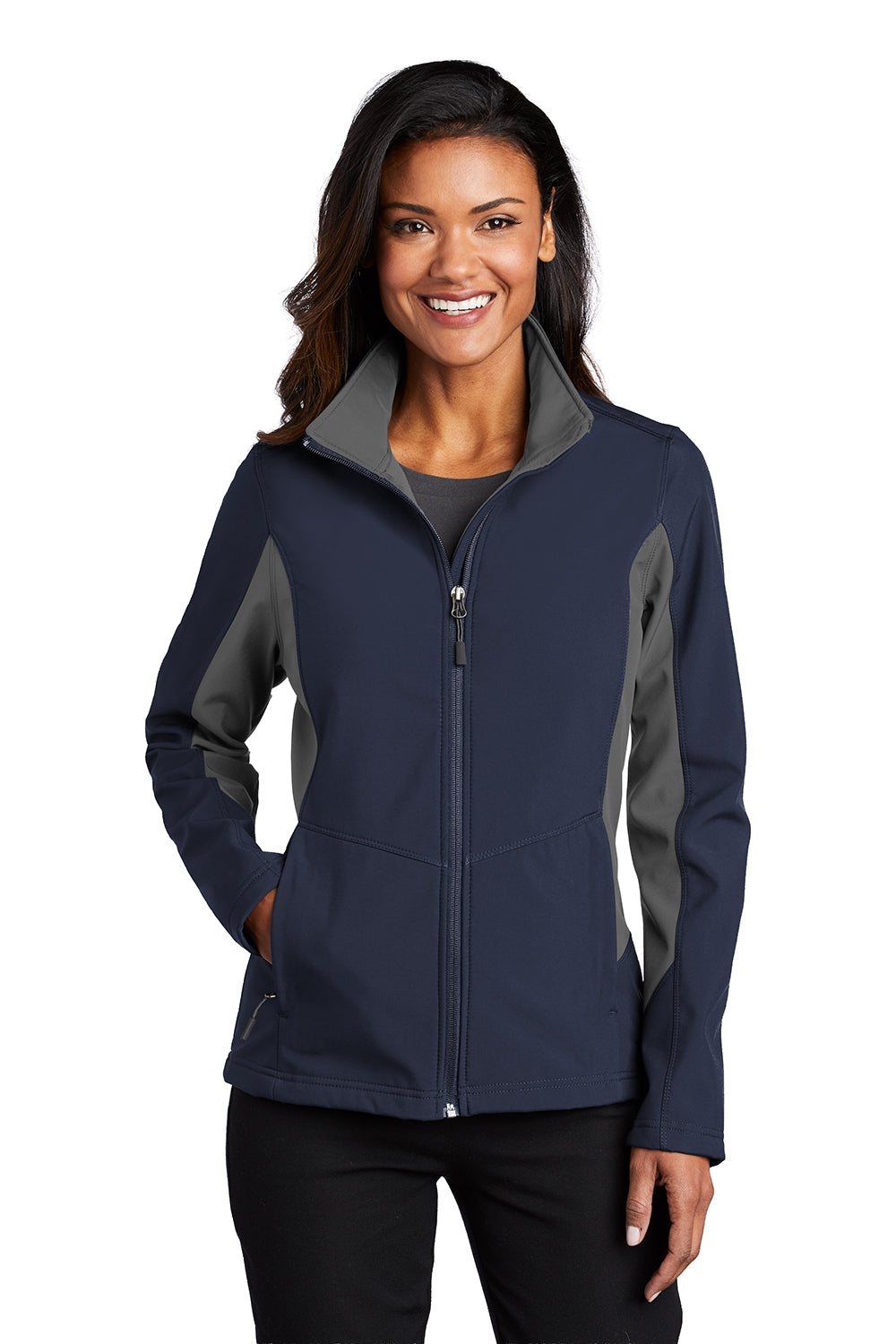 Port Authority L318 Womens Core Wind & Water Resistant Full Zip Jacket Dress Navy Blue/Battleship Grey Model Front