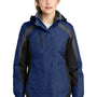 Port Authority Womens 3-in-1 Wind & Water Resistant Full Zip Hooded Jacket - Admiral Blue/Black/Magnet Grey