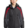 Port Authority Womens 3-in-1 Wind & Water Resistant Full Zip Hooded Jacket - Black/Magnet Grey/Signal Red