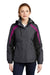 Port Authority L321 Womens 3-in-1 Wind & Water Resistant Full Zip Hooded Jacket Magnet Grey/Black/Very Berry Purple Model Front