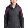 Port Authority Womens 3-in-1 Wind & Water Resistant Full Zip Hooded Jacket - Magnet Grey/Black/Very Berry Purple