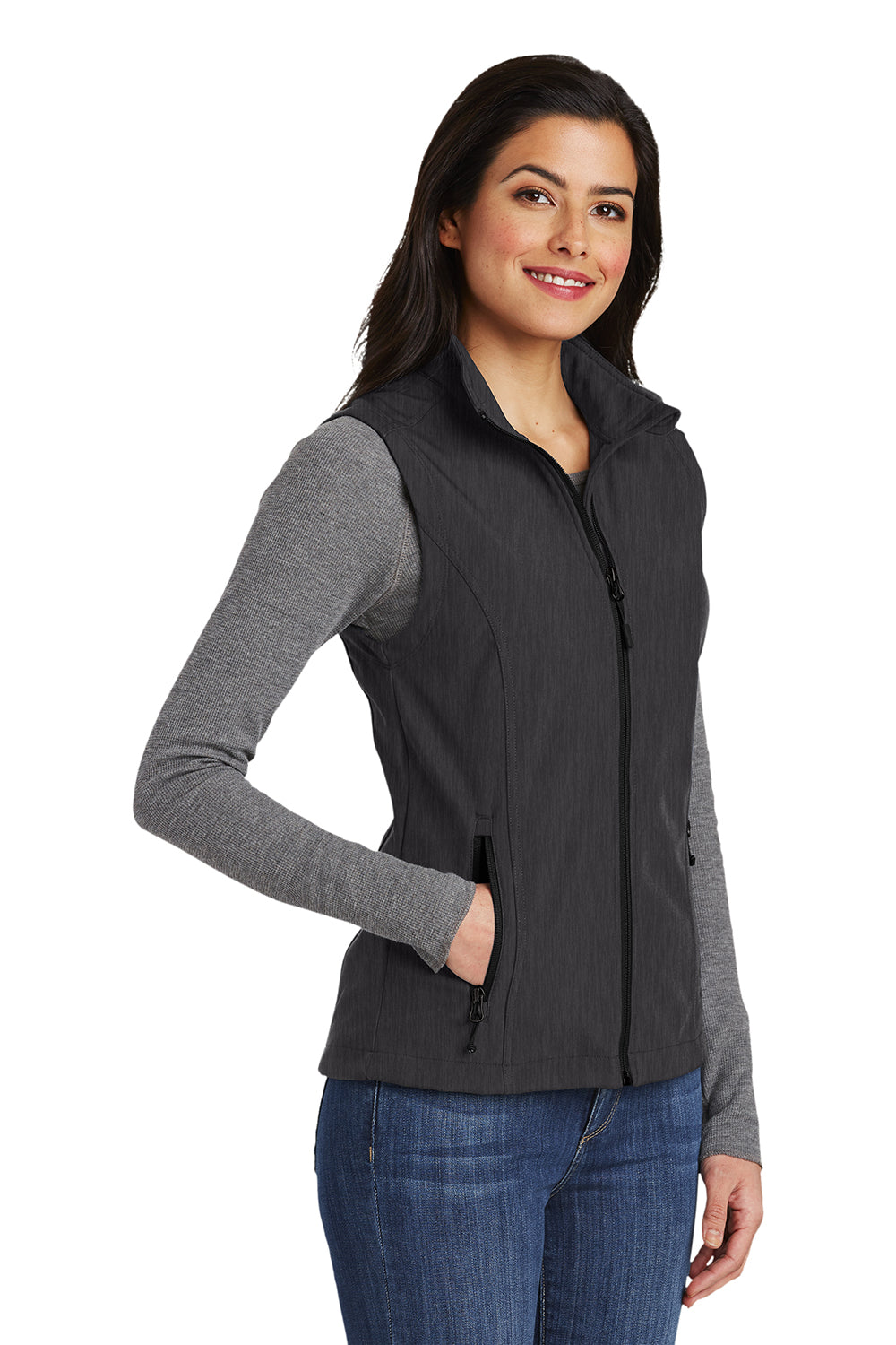 Port Authority L325 Womens Core Wind & Water Resistant Full Zip Vest Heather Charcoal Black Model 3q