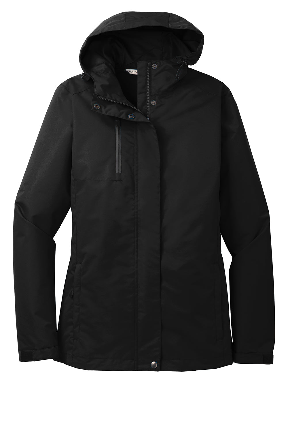 Port Authority L331 Womens All Conditions Waterproof Full Zip Hooded Jacket Black Flat Front