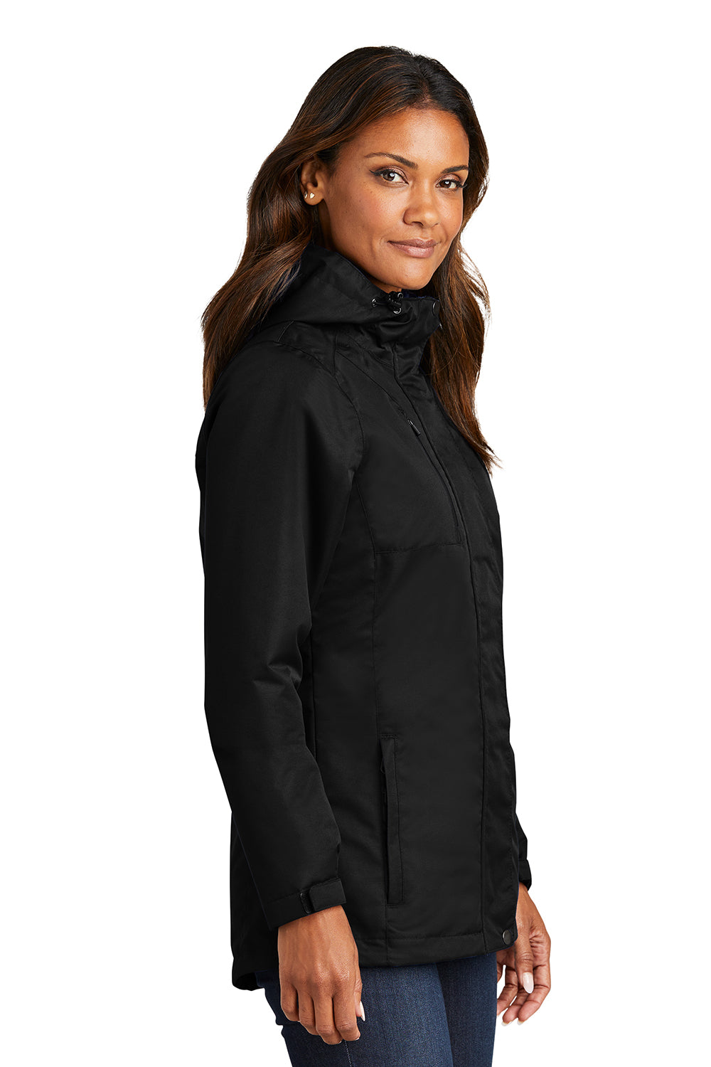 Port Authority L331 Womens All Conditions Waterproof Full Zip Hooded Jacket Black Model Side