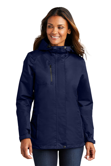 Port Authority L331 Womens All Conditions Waterproof Full Zip Hooded Jacket True Navy Blue Model Front