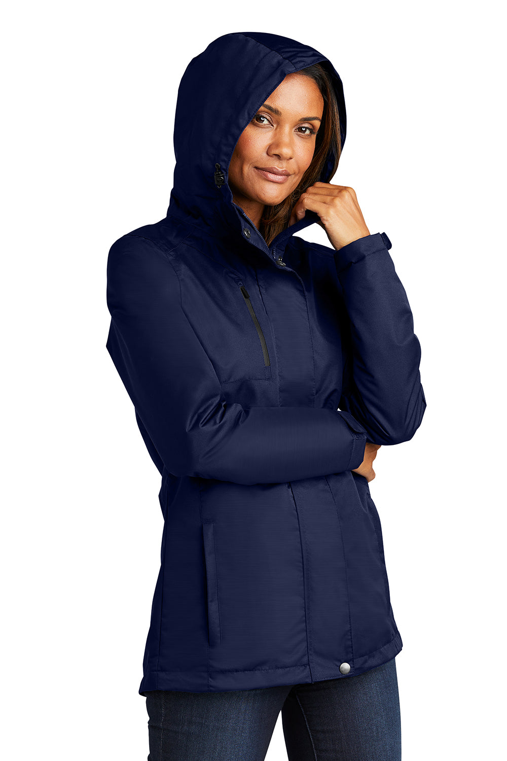 Port Authority L331 Womens All Conditions Waterproof Full Zip Hooded Jacket True Navy Blue Model 3q