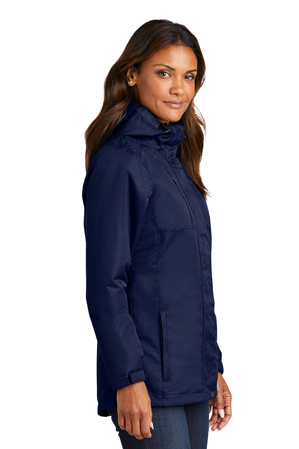 Port Authority L331 Womens All Conditions Waterproof Full Zip Hooded Jacket True Navy Blue Model Side