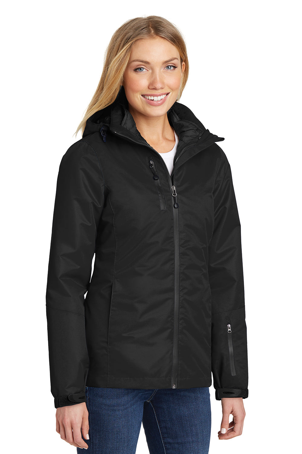 Port Authority L332 Womens Vortex 3-in-1 Waterproof Full Zip Hooded Jacket Black Model 3q