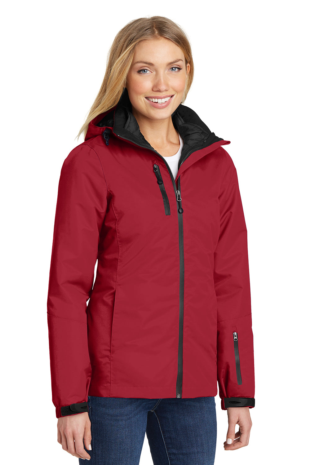 Port Authority L332 Womens Vortex 3-in-1 Waterproof Full Zip Hooded Jacket Rich Red/Black Model 3q