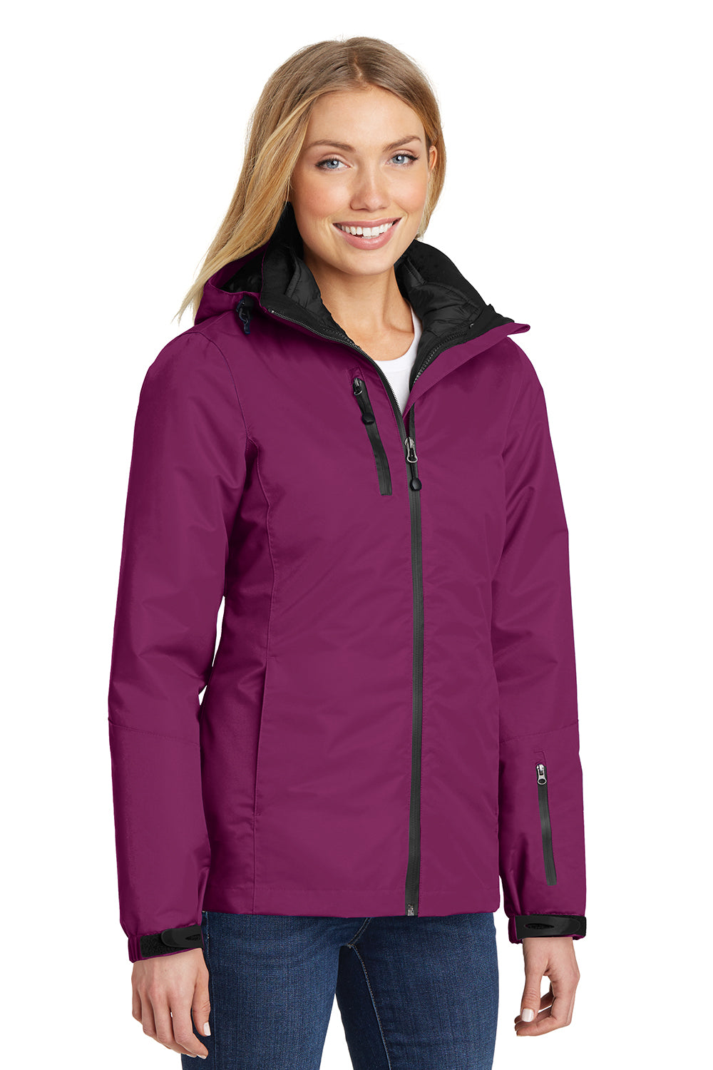 Port Authority L332 Womens Vortex 3-in-1 Waterproof Full Zip Hooded Jacket Very Berry Purple/Black Model 3q