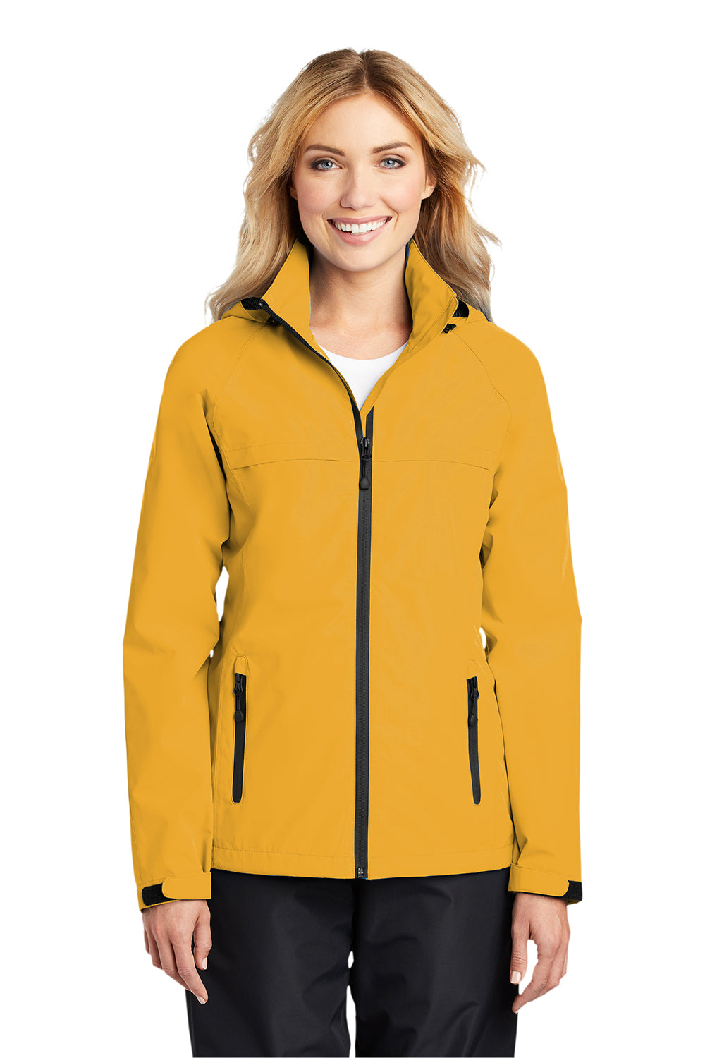 Port Authority L333 Womens Torrent Waterproof Full Zip Hooded Jacket Slicker Yellow Model Front