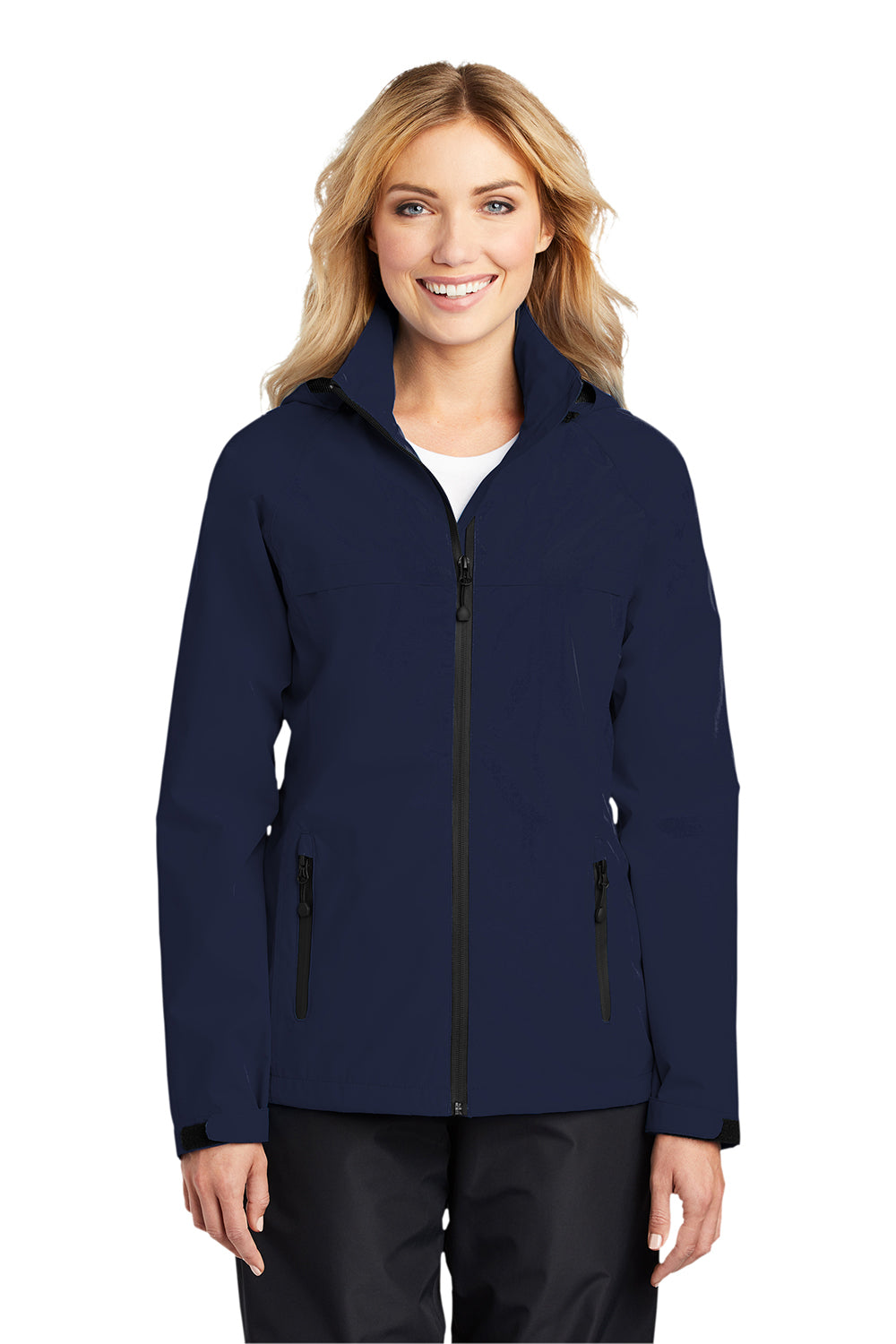 Port Authority L333 Womens Torrent Waterproof Full Zip Hooded Jacket True Navy Blue Model Front