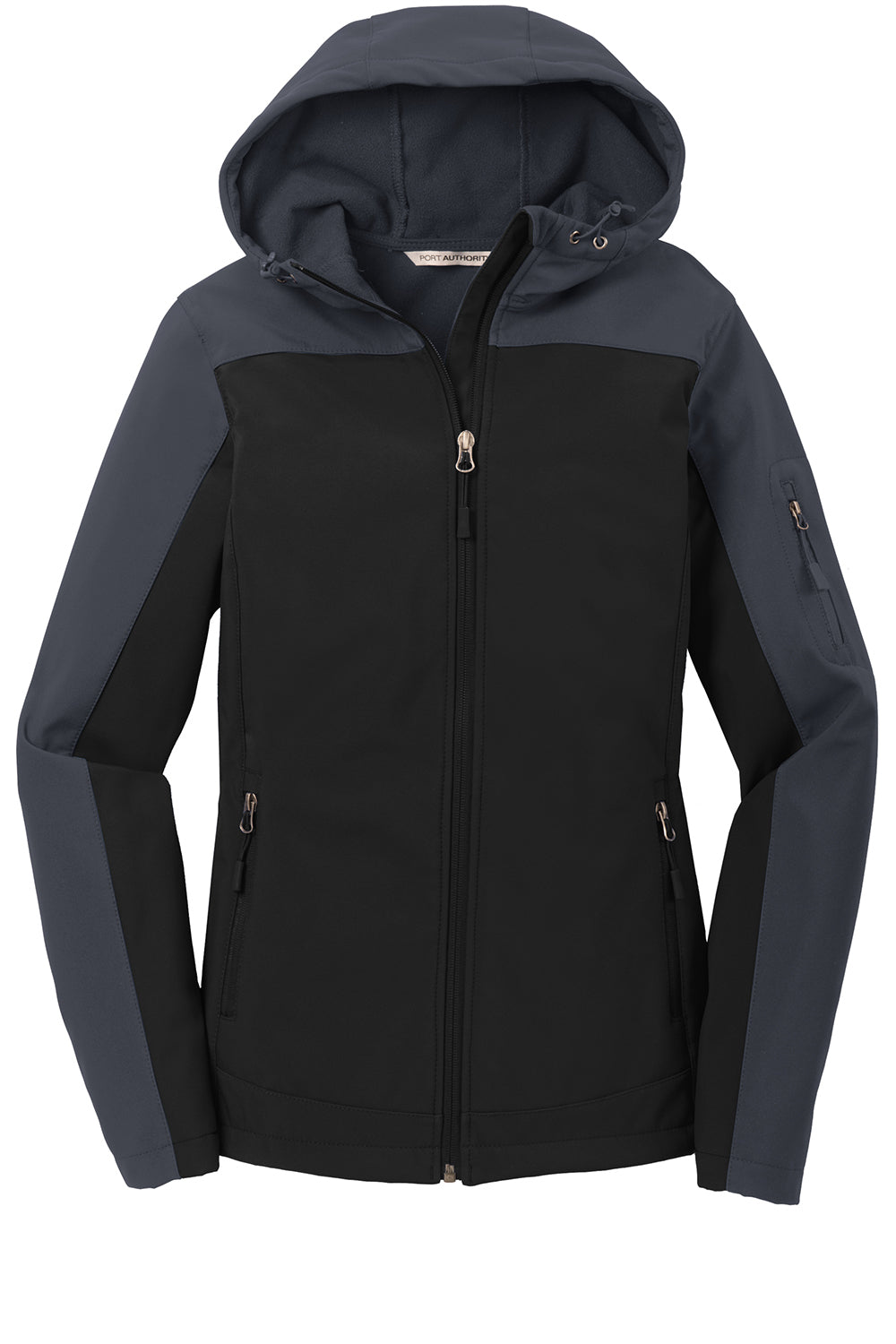 Port Authority L335 Womens Core Wind & Water Resistant Full Zip Hooded Jacket Black/Battleship Grey Flat Front