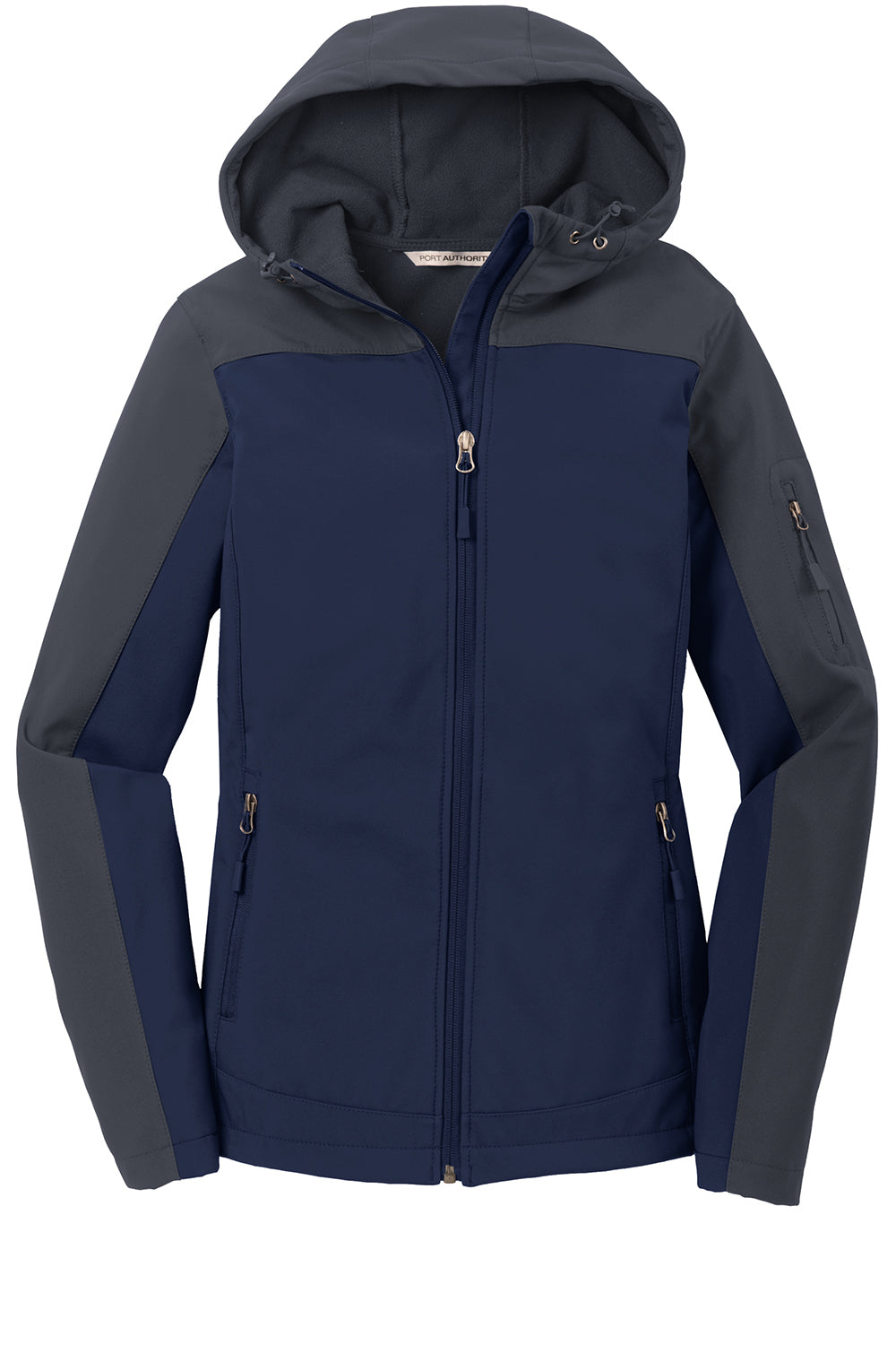 Port Authority L335 Womens Core Wind & Water Resistant Full Zip Hooded Jacket Dress Navy Blue/Battleship Grey Flat Front