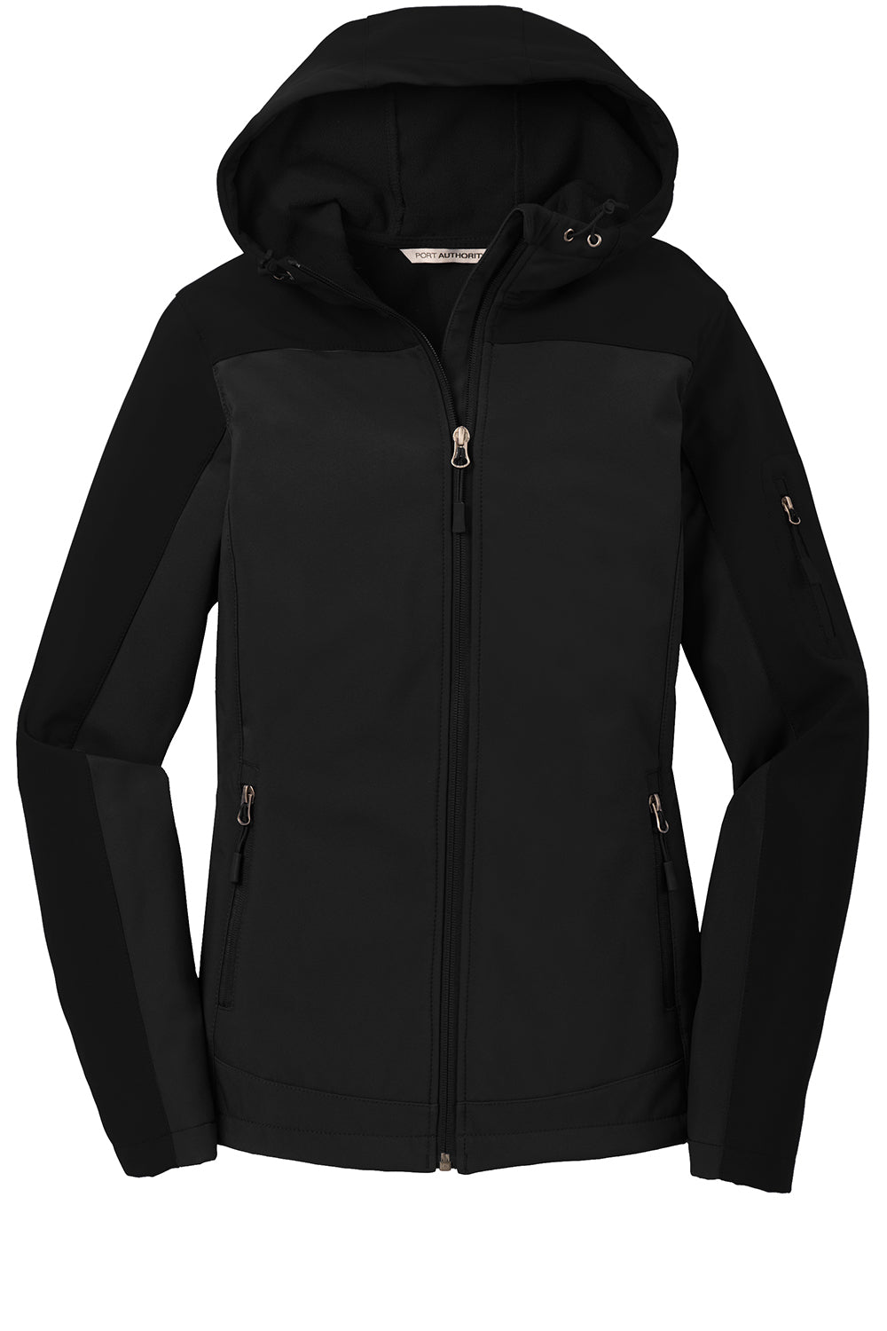 Port Authority L335 Womens Core Wind & Water Resistant Full Zip Hooded Jacket Black Flat Front