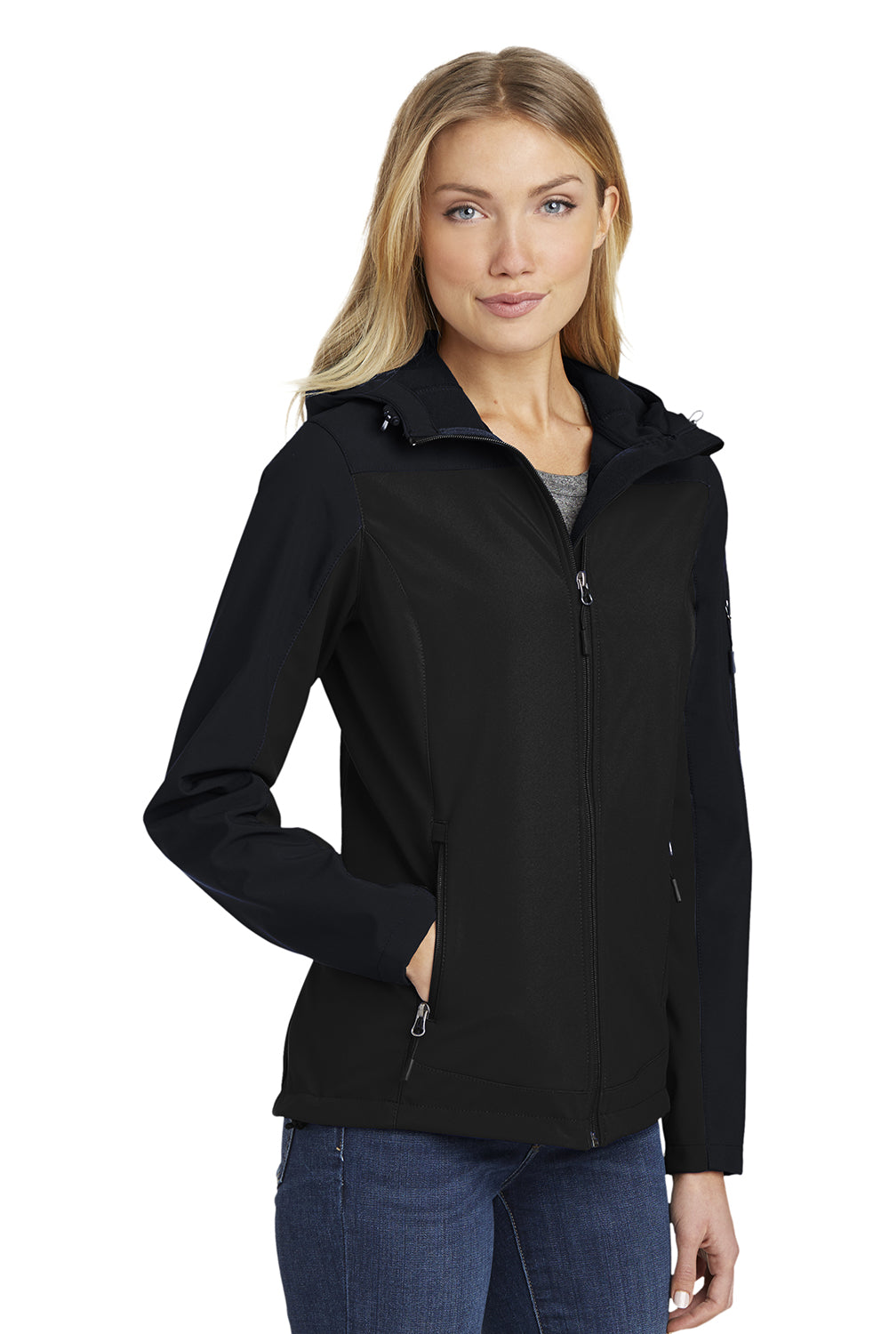 Port Authority L335 Womens Core Wind & Water Resistant Full Zip Hooded Jacket Black Model 3q