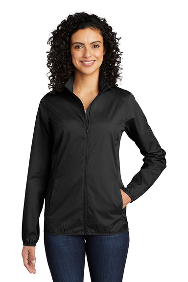 Port Authority L344 Womens Zephyr Wind & Water Resistant Full Zip Jacket Black Model Front