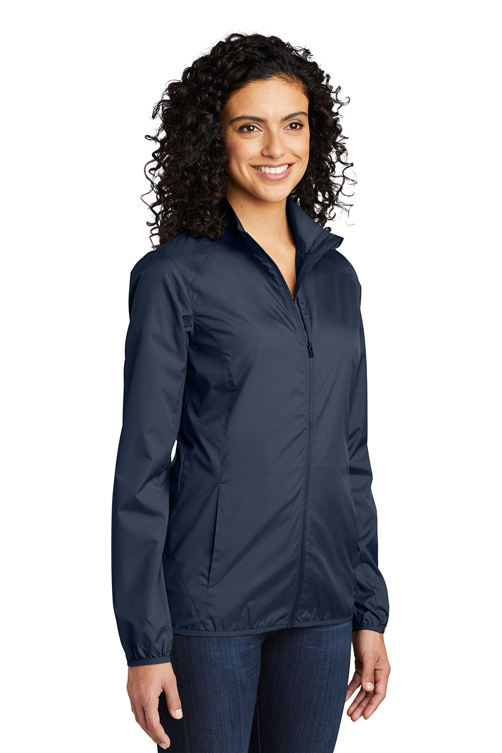 Port Authority L344 Womens Zephyr Wind & Water Resistant Full Zip Jacket Dress Navy Blue Model 3q