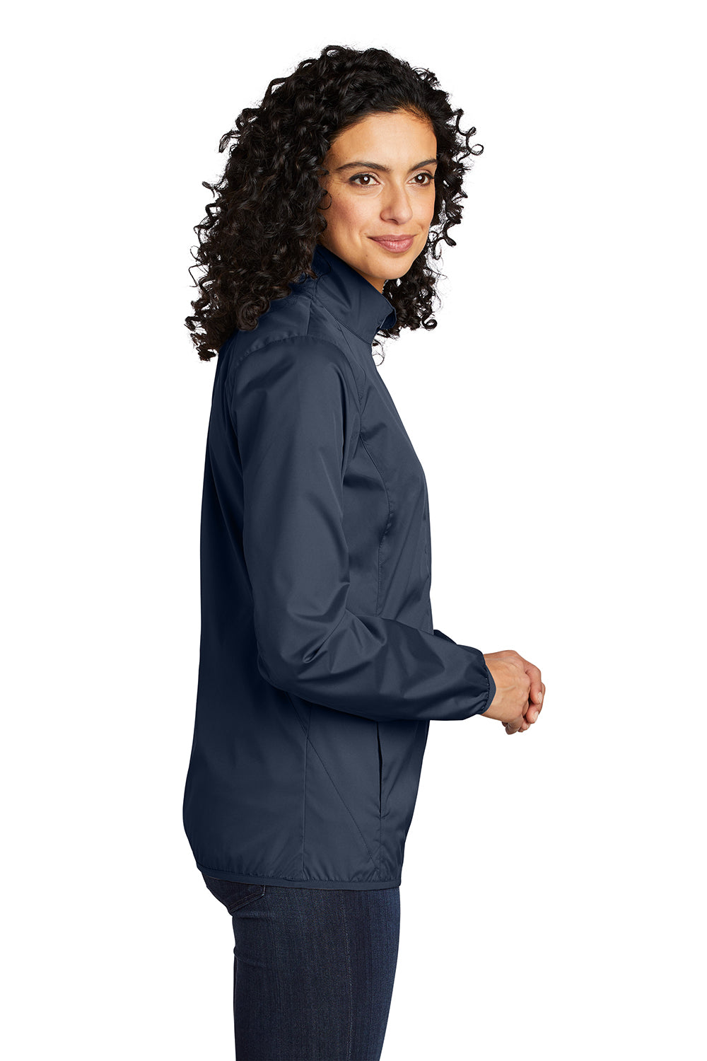 Port Authority L344 Womens Zephyr Wind & Water Resistant Full Zip Jacket Dress Navy Blue Model Side