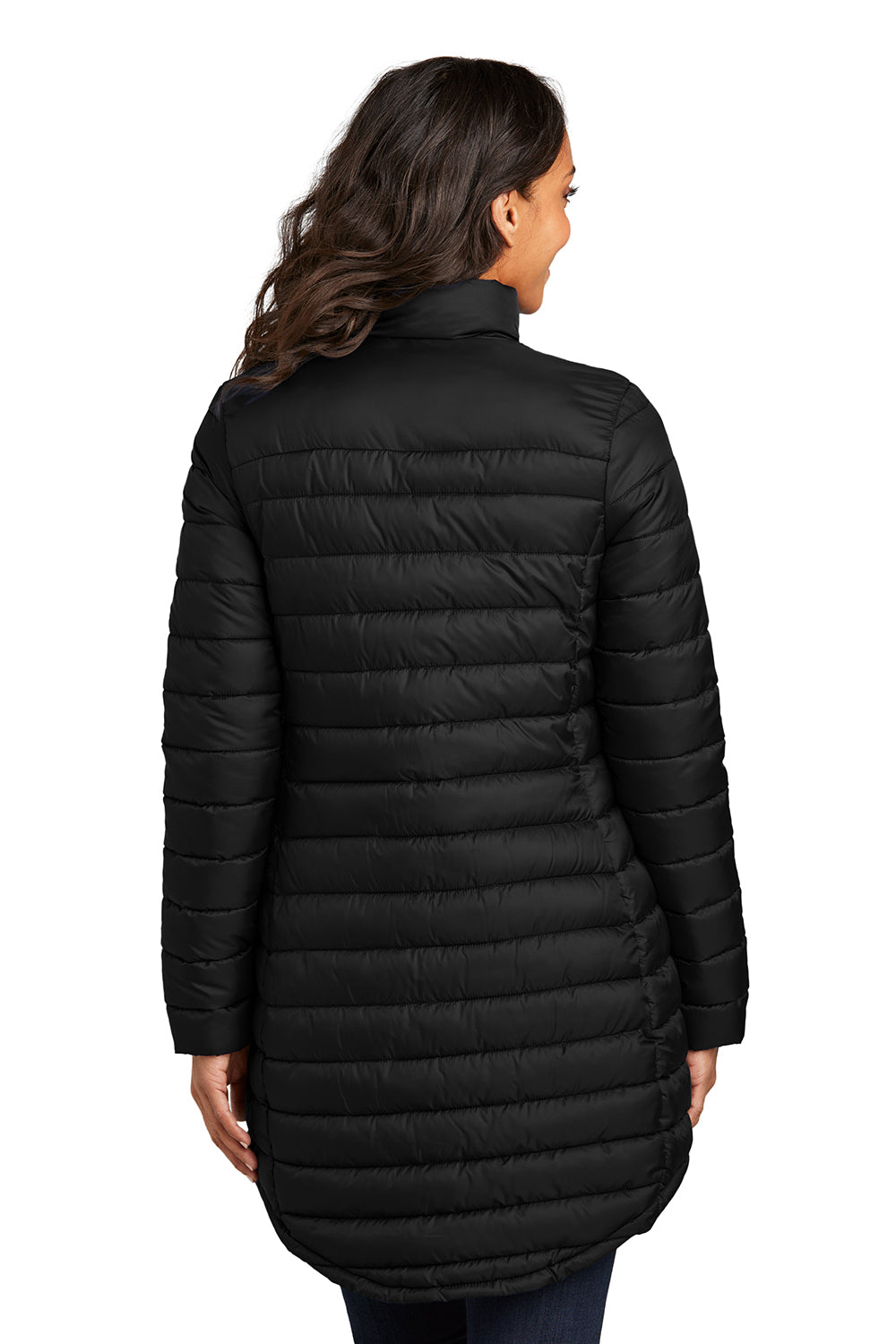 Port Authority L365 Womens Horizon Water Resistant Full Zip Long Puffy Jacket Deep Black Model Back