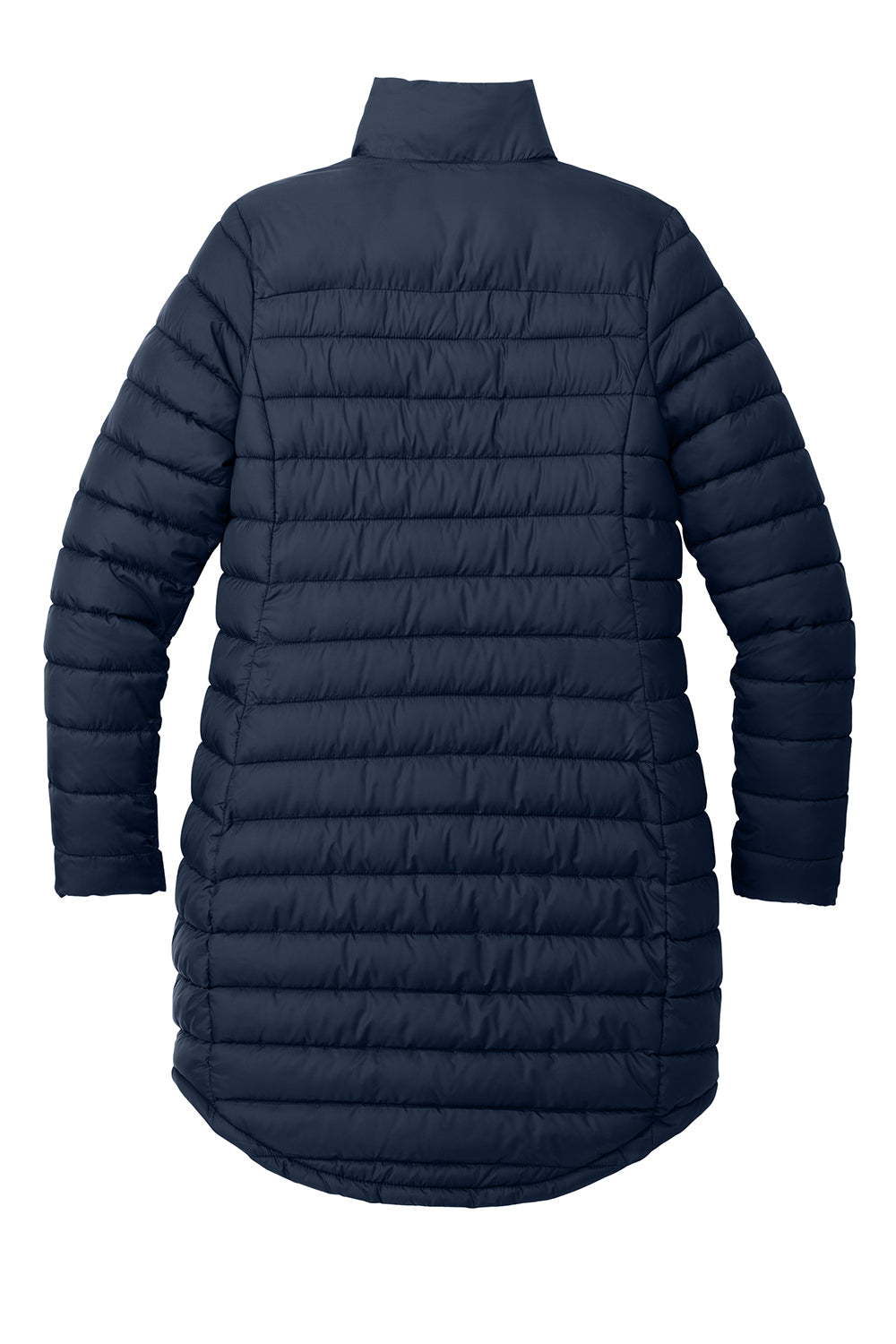 Port Authority L365 Womens Horizon Water Resistant Full Zip Long Puffy Jacket Dress Navy Blue Flat Back