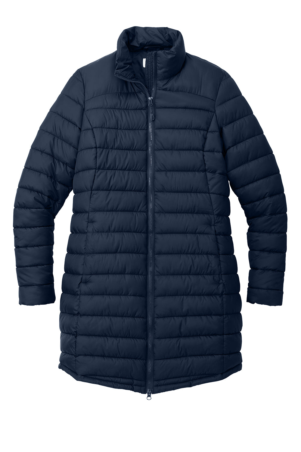 Port Authority L365 Womens Horizon Water Resistant Full Zip Long Puffy Jacket Dress Navy Blue Flat Front