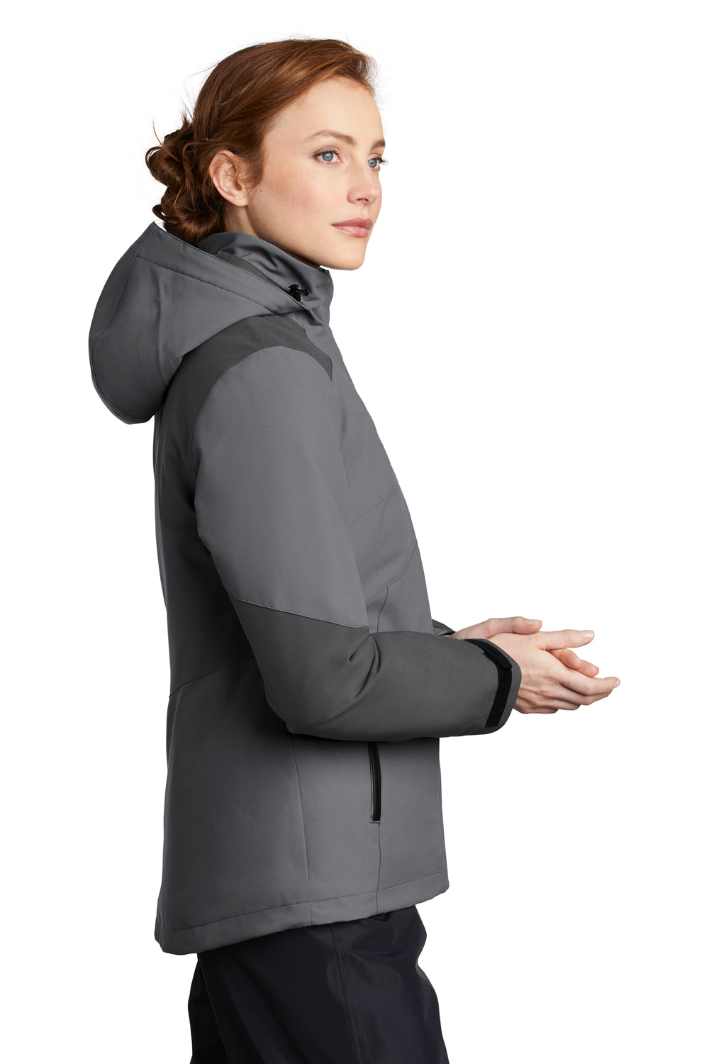 Port Authority L405 Womens Tech Windproof & Waterproof Full Zip Hooded Jacket Shadow Grey/Storm Grey Model Side