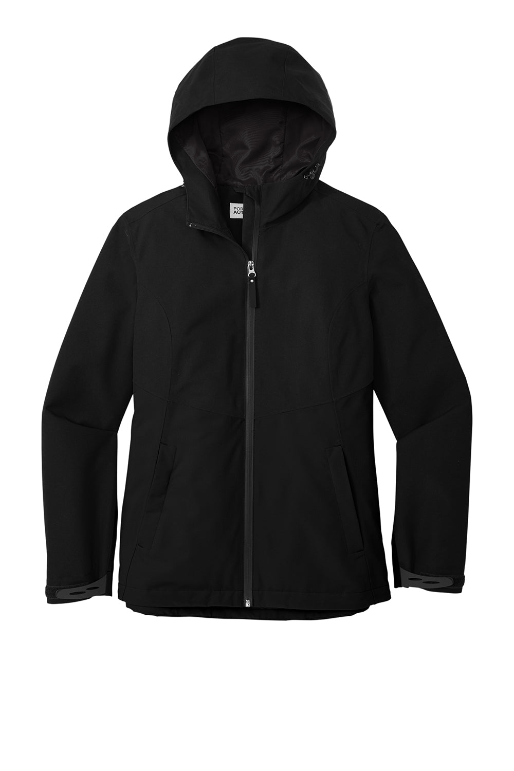 Port Authority L406 Womens Tech Wind & Water Resistant Full Zip Hooded Rain Jacket Deep Black Flat Front