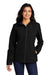 Port Authority L406 Womens Tech Wind & Water Resistant Full Zip Hooded Rain Jacket Deep Black Model Front