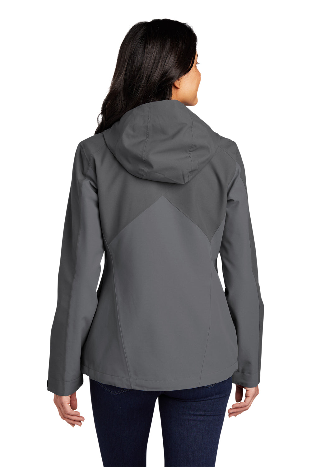 Port Authority L406 Womens Tech Wind & Water Resistant Full Zip Hooded Rain Jacket Storm Grey/Shadow Grey Model Back