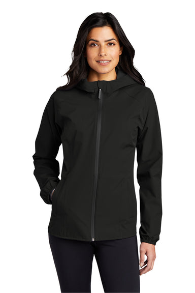 Port Authority L407 Womens Essential Waterproof Full Zip Hooded Rain Jacket Deep Black Model Front