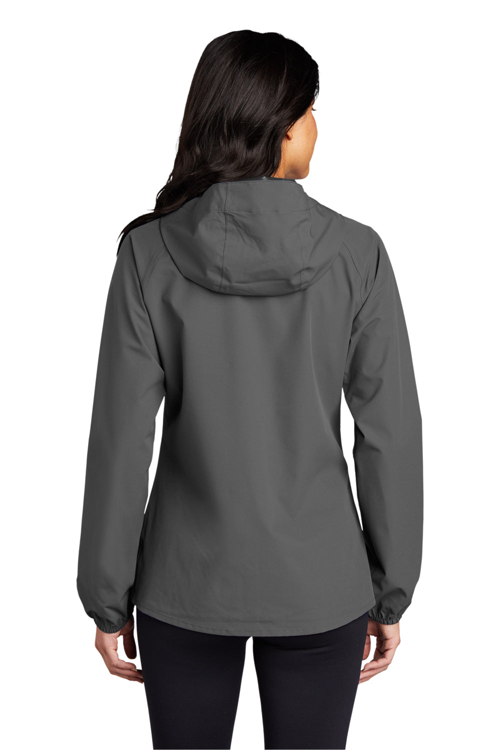 Port Authority L407 Womens Essential Waterproof Full Zip Hooded Rain Jacket Graphite Grey Model Back