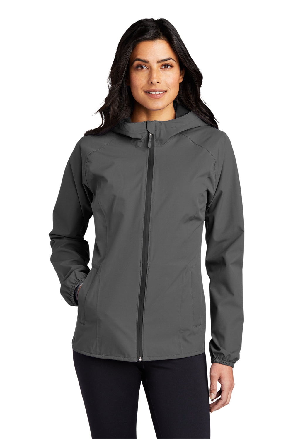 Port Authority L407 Womens Essential Waterproof Full Zip Hooded Rain Jacket Graphite Grey Model Front