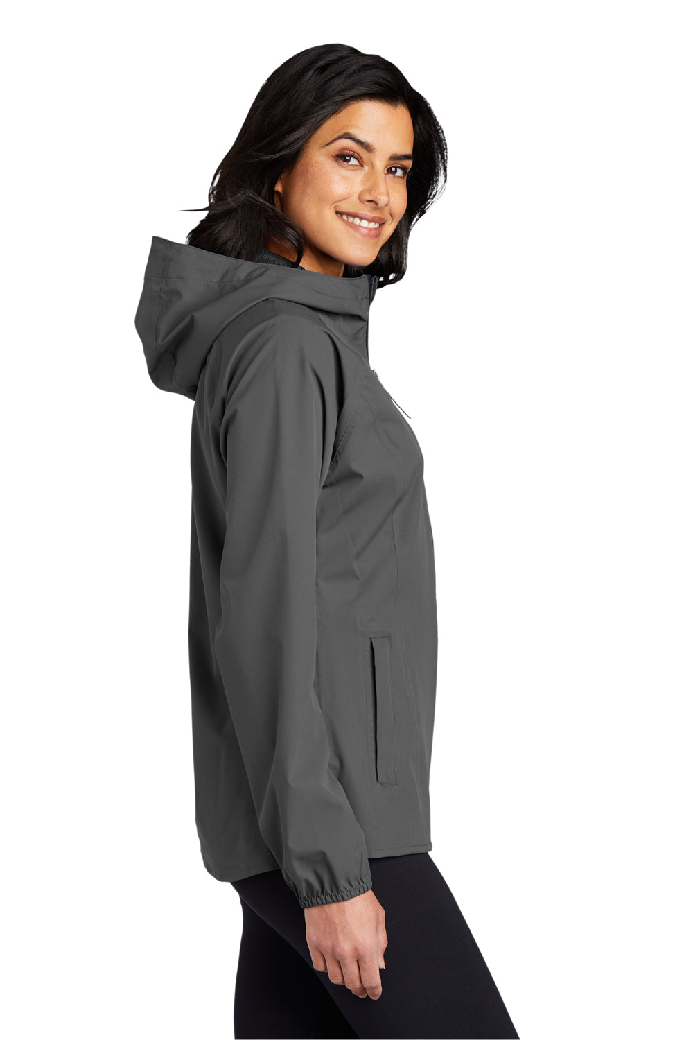 Port Authority L407 Womens Essential Waterproof Full Zip Hooded Rain Jacket Graphite Grey Model Side