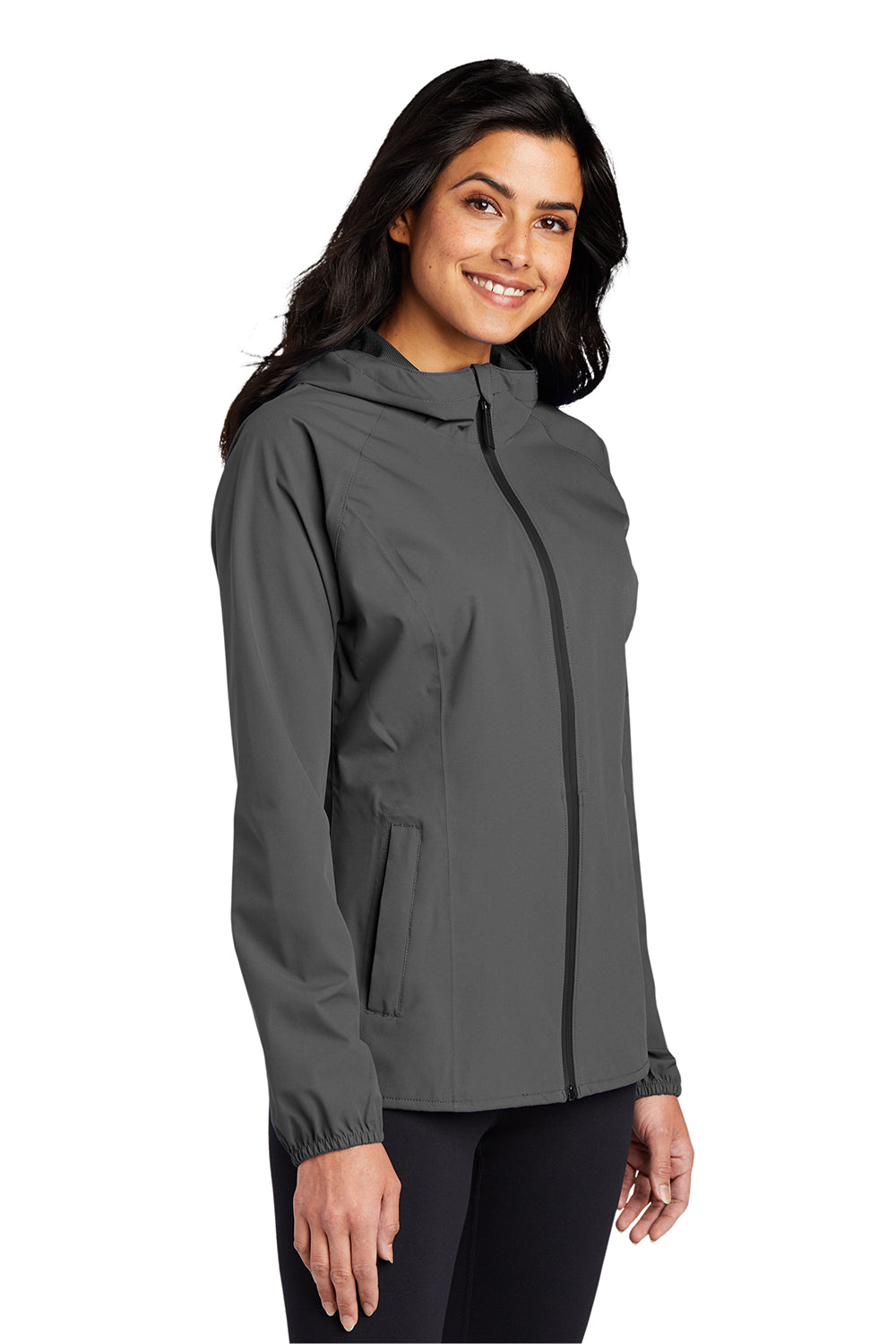 Port Authority L407 Womens Essential Waterproof Full Zip Hooded Rain Jacket Graphite Grey Model 3q