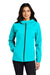 Port Authority L407 Womens Essential Waterproof Full Zip Hooded Rain Jacket Light Cyan Blue Model Front