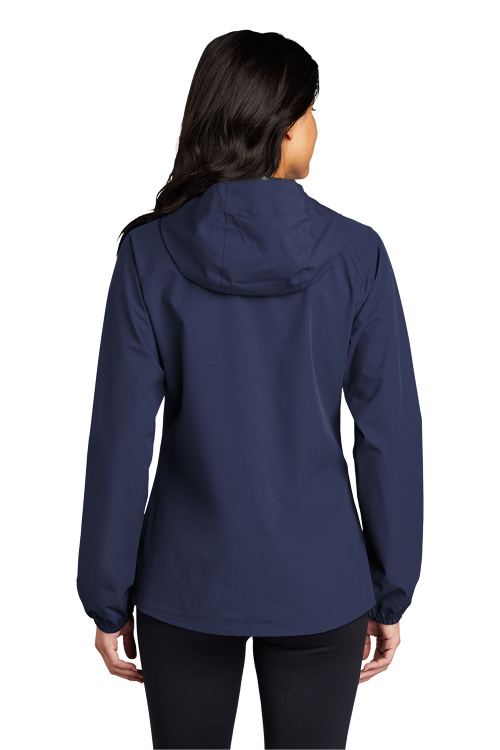 Port Authority L407 Womens Essential Waterproof Full Zip Hooded Rain Jacket True Navy Blue Model Back