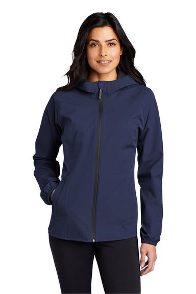 Port Authority L407 Womens Essential Waterproof Full Zip Hooded Rain Jacket True Navy Blue Model Front