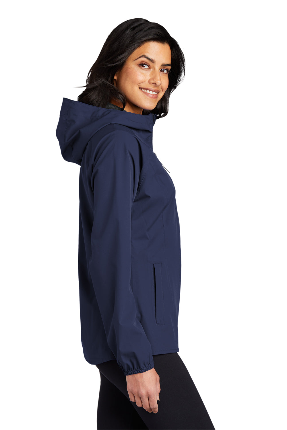 Port Authority L407 Womens Essential Waterproof Full Zip Hooded Rain Jacket True Navy Blue Model Side