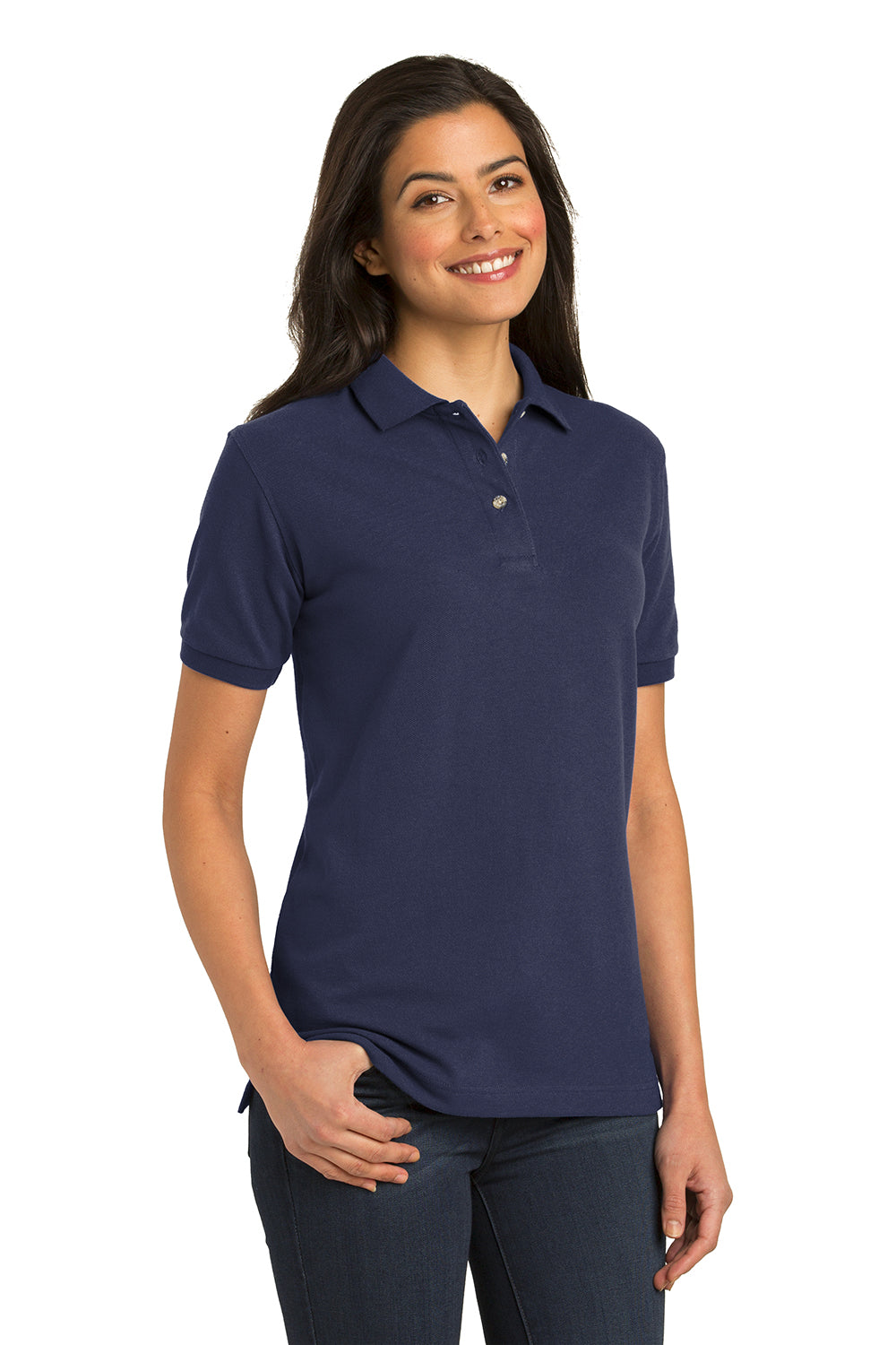 Port Authority L420 Womens Shrink Resistant Short Sleeve Polo Shirt Navy Blue Model 3q